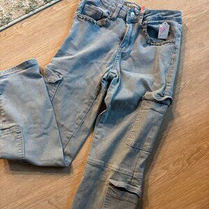 Celebrity Ace Flare Grey with GemStones Cargo Jeans, Size 14 Girls